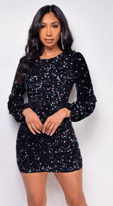 Ena Black Blue Multi Color Sequin Dress